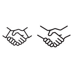 Two stylized black line art handshakes agreement partnership