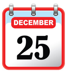 25 December. Calendar icon on white background. Christmas Day Calendar Icon. Vector Illustration. A calendar turns a page to change to DECEMBER 25 Christmas day. vector icon. Calendar template.