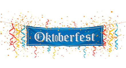 Celebrate oktoberfest banner with colorful confetti and streamers festival decoration design element on transparent background