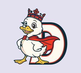 Alphabet in d cute duck cartoon chicken vector icon 