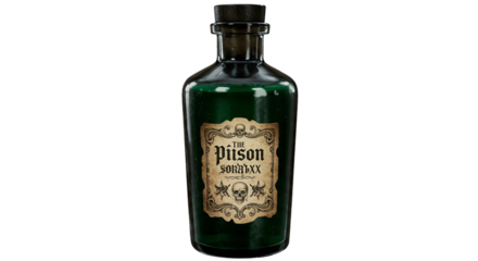 Vintage apothecary bottle with poison label dangerous liquid container for halloween decoration prop on transparent background