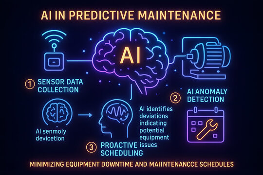 AI-Driven Predictive Maintenance Infographic with Failure Forecasting and Anomaly Detection for Industrial Efficiency Optimization