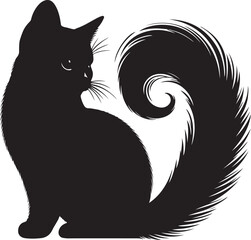 Minimalist Black Munchkin Cat Silhouette with Swirl Tail Vector