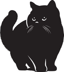 Minimalist Black Munchkin Cat Silhouette with Swirl Tail Vector