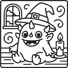 Fantasy Cozy Retreat – Bold Line Art Coloring Page with Magical Elements