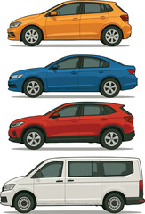Stylish Car Vector Collection for Diverse Needs, A vibrant collection of car vectors, perfect for automotive designs and various projects.