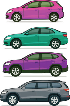 Stylish Car Vector Collection for Diverse Needs, A vibrant collection of car vectors, perfect for automotive designs and various projects.