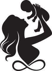 Minimalist Mother Holding Baby Silhouette Vector