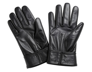 Classic Black Leather Gloves with Stitching Detail, Flat Lay, Isolated on Transparent Background