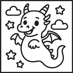 Fantasy Cozy Retreat – Bold Line Art Coloring Page with Magical Elements