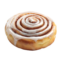 Cinnamon Roll with Glossy Icing Swirl Isolated on White Background