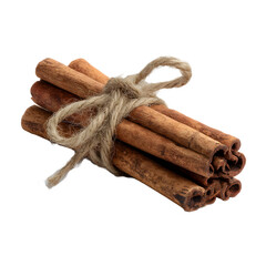  Bundle of Cinnamon Sticks Tied with Twine Isolated on White Background
