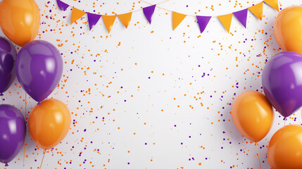 Orange purple flags garland on the confetti concept for a party