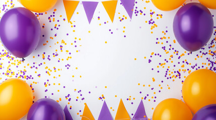Orange purple flags garland on the confetti concept for a party