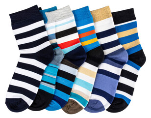 Fototapeta premium Colorful Striped Socks Rolled Up, Close-Up View, Isolated on Transparent Background
