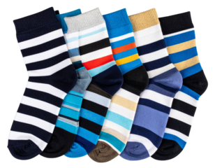 Colorful Striped Socks Rolled Up, Close-Up View, Isolated on Transparent Background