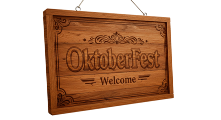 Oktoberfest celebration wooden sign design for german beer festival event party decoration and greeting on transparent background