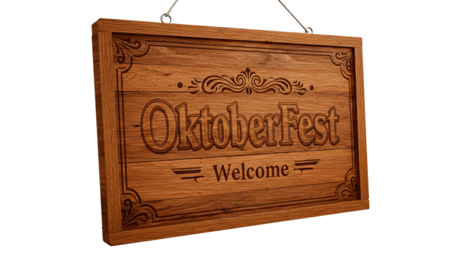 Oktoberfest celebration wooden sign design for german beer festival event party decoration and greeting on transparent background