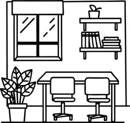 classroom with teacher's desk windows and plants