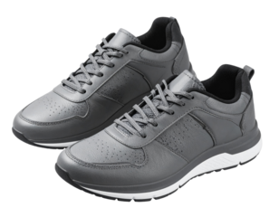 Gray Leather Sneakers with Textured Panels, Slightly Angled, Isolated on Transparent Background