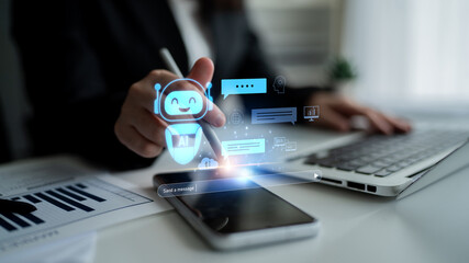 AI chatbot improves virtual assistant interaction. AI chatbot processes text, supports users, AI...