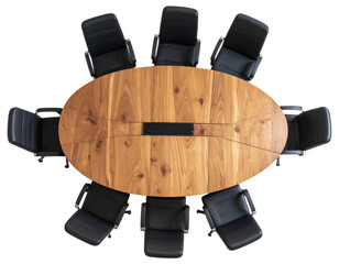Large Oval Office Conference Table with Chairs, Empty Setup, Isolated on Transparent Background
