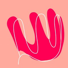 Abstract hand illustration in pink colors on a coral background  