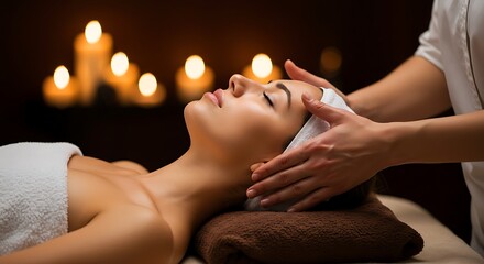 Woman receiving facial massage treatment at spa for relaxation