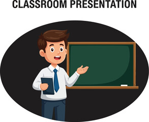 Cheerful Students Presenting in Classroom Featuring Chalkboard, Perfect for Educational Content and Teaching Resources, Ideal for School Projects and Online Learning Platforms