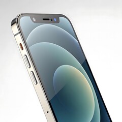 A modern smartphone displays its sleek design and vibrant screen, isolated on white background