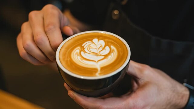 Barista Sipping Freshly Made Cappuccino with Latte Art
