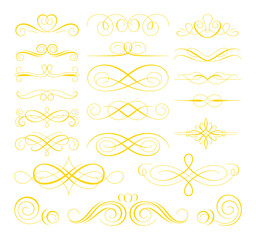Yellow ornate flourishes and decorative swirls vector