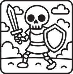 Fantasy Cozy Retreat – Bold Line Art Coloring Page with Magical Elements