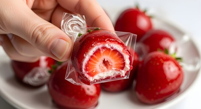 hand holding strawberry love candy