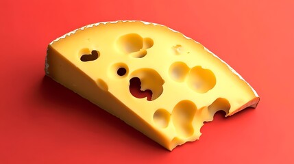 Piece of cheese on a red background