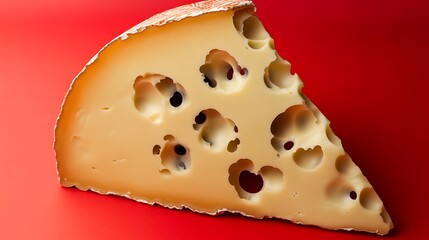 Piece of cheese on a red background
