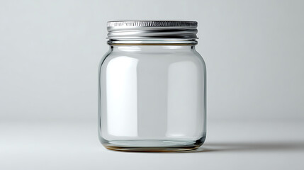 Clear glass jar with silver screw top lid empty jar round jar