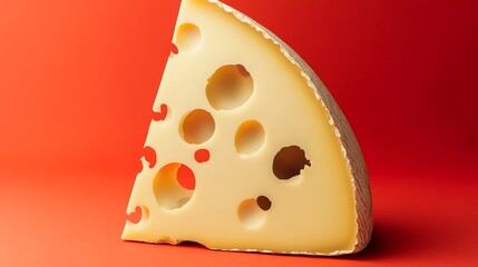Piece of cheese on a red background