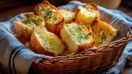 Garlic bread in a basket