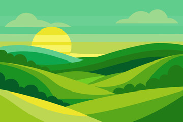 Obraz premium Expansive Illustration of a Sunny Countryside Digital Art Landscape