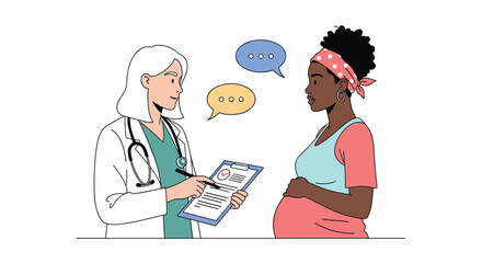 Consultation between a doctor and a pregnant woman discussing health and pregnancy care