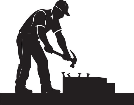black silhouette carpenter hammering nails clip art preview