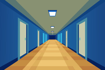 View Down a Long Bright Hallway with Light Wood Flooring Design