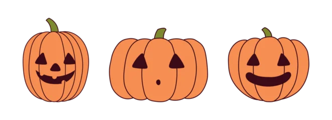 Fototapete Abbildungen Halloween pumpkin, jack o lantern with carved face, isolated on transparent. Hand drawn line vector illustration. Funny cartoon character. Holiday design elements collection, clip art set, banner  © Maria Skrigan