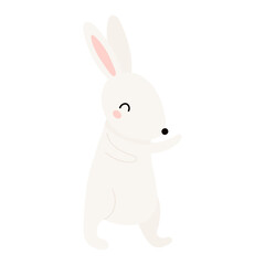Obraz premium Kawaii rabbit, bunny, hare walking isolated on transparent. Flat vector illustration. Cute cartoon character. Mid Autumn Festival, Tsukimi, Chuseok, Easter festive design element, holiday clip art