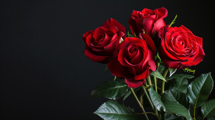 Red roses with a black background