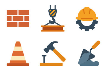 Colorful construction icons set featuring tools and equipment