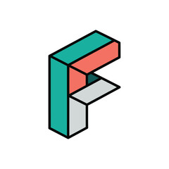 Colorful Isometric Letter F Illustration.