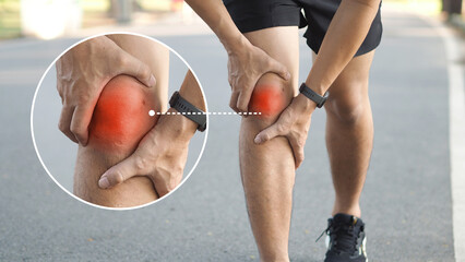 Man suffering from Knee pain, Joint pain, Arthritis and osteoarthritis. Medical concept.