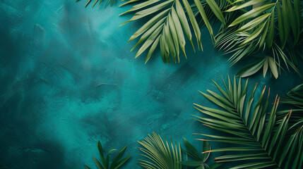 Palm branches in a stylish flat lay background